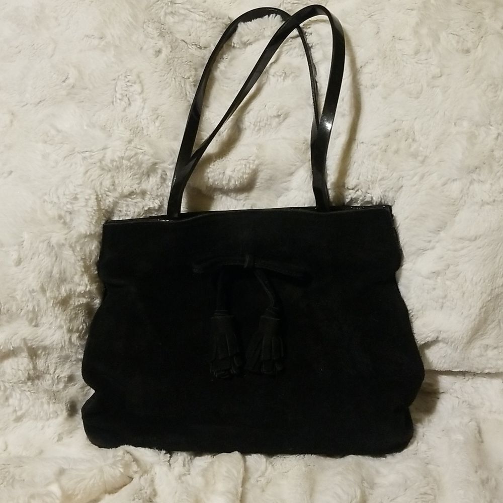 Vintage Tiffany & Fred Leather Purse Handbag Black Tasseled Made in France